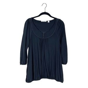 Country Road Australia Black 3/4 Sleeve Blouson Lyocell Henley Top Size S